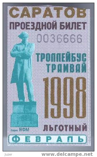 Russia, Saratov: Tram & Trolleybus Privilege Ticket 1998/02 - Europe