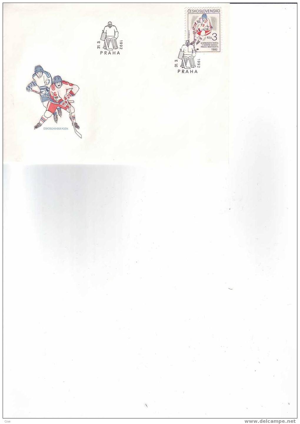 CECOSLOVACCHIA 1992 - FDC - Yvert  2910 - Annullo Speciale Illustrato - Hockey Su Ghiaccio - Hiver