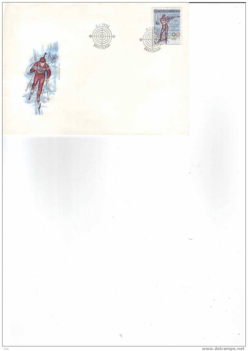 CECOSLOVACCHIA 1992 - FDC - Yvert  2909 - Annullo Speciale Illustrato - Biathlon - Albertville - Invierno