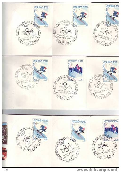 ITALIA 1970 - 10 Annnulli Speciali Illustrati - Campionato Mondo Sci Alpino Val Gardena - Invierno