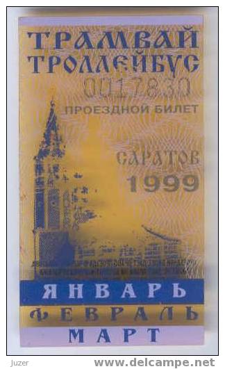 Russia, Saratov: Month Tram & Trolleybus Ticket 1999/03 - Europa