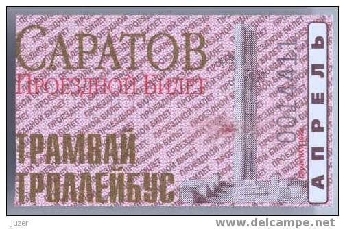 Russia, Saratov: Month Tram & Trolleybus Ticket 1998/04 - Europe