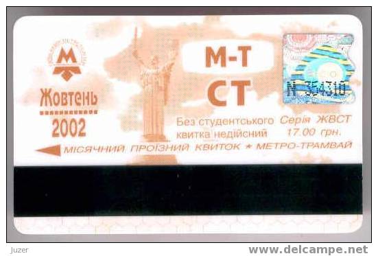 Ukraine, Kiev: Month Metro & Tram Card For Students 2002/10 - Europa