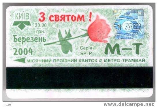 Ukraine: Month Metro And Tram Card From Kiev 2004/03 - Europe