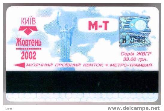 Ukraine: Month Metro And Tram Card From Kiev 2002/10 - Europa