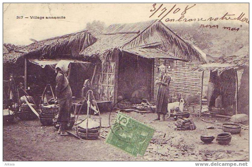 INDOCHINE = Village Annamite  (1908) Vers La Belgique - Viêt-Nam