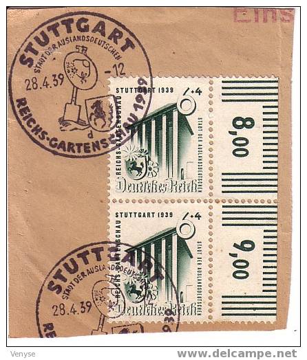 Paire Bord De Feuille N°632 Sur Fragment, Oblitération Illustrée Jardins Stuttgart 28.4.1939 - Briefe U. Dokumente