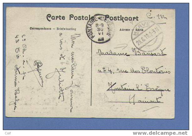 Kaart Met Duitse Brugstempel HERVE Op 29/6/19 Naar FONTAINE-L'EVEQUE Met Geblokeerd Jaarblok !! - Fortune Cancels (1919)