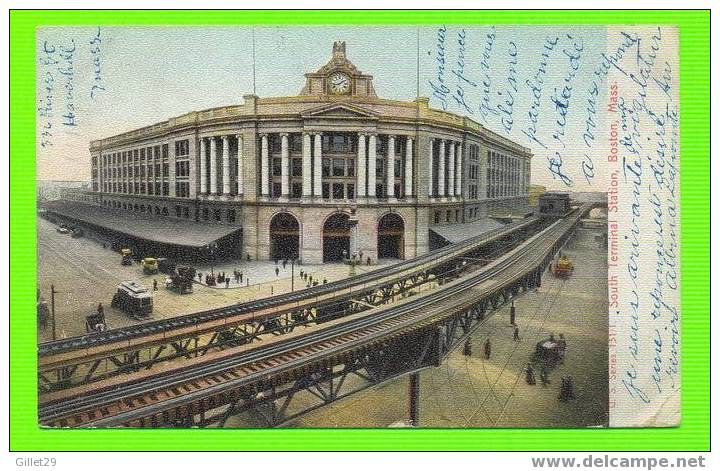 BOSTON, MA - SOUTH TERMINAL TRAIN STATION - ANIMATED - TRAVEL IN 1907 - UNDIVIDED BACK - F. VON BARDELEBEN - - Boston