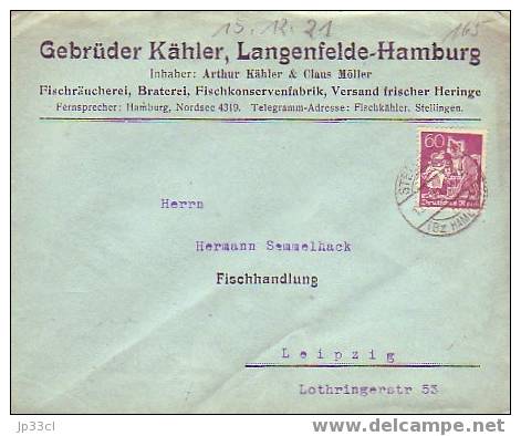 Pêche, Pêcheurs, Fischerei - Lettre à En-tête De "Gebrüder Kähler, Langenfelde, Hamburg" 15/12/1921 Avec Timbre Allemand - Autres & Non Classés