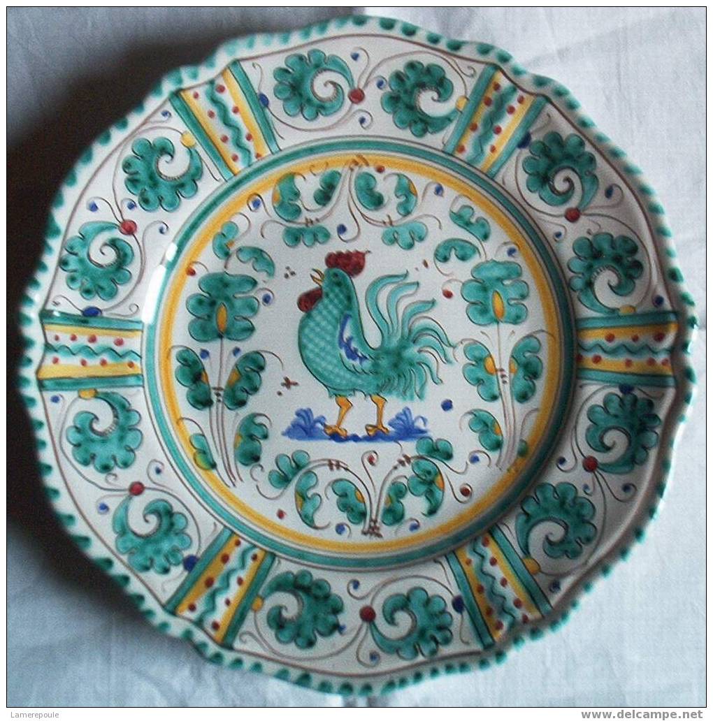 DERUTA - Assiette Coq Vert - Green Rooster Tray - Haan Hahn Teller (11) - Deruta (ITA)