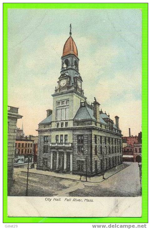 FALL RIVER, MA - CITY HALL - WRITTEN IN 1907 - UNDIVIDED BACK - E. P. CHARLTON & CO - - Fall River