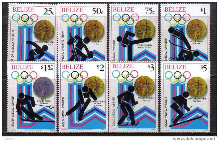 E114 - BELIZE , N. 487/494  ***  Medaglie - Hiver 1980: Lake Placid