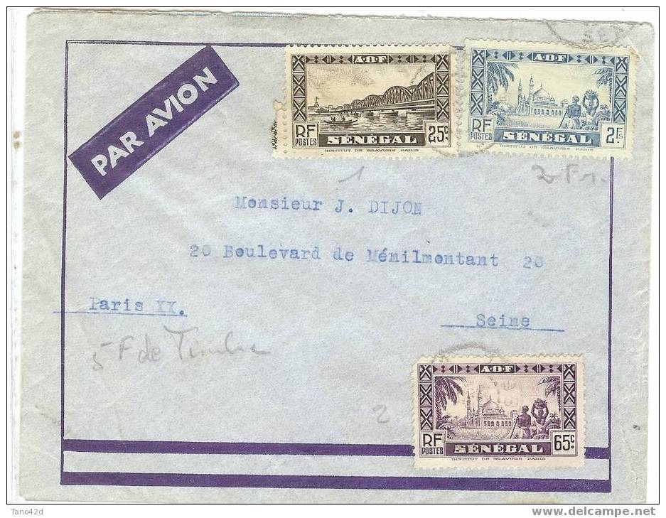 REF LMM6 - SENEGAL LETTRE AVION POUR PARIS FEVRIER 1939 (CACHET PEU LISIBLE) - Autres & Non Classés