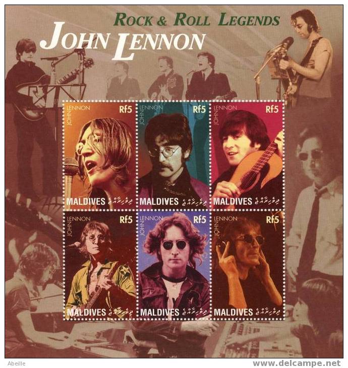 6 TIMBRES  MALDIVES  J. LENNON - Chanteurs