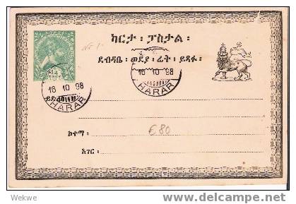 Et015/  Äthiopien, Ganzsachenkarte Nr. 1 Mit Entwertungen Vom 16. 10. 1898 – Harar  Mit Löwe - Äthiopien