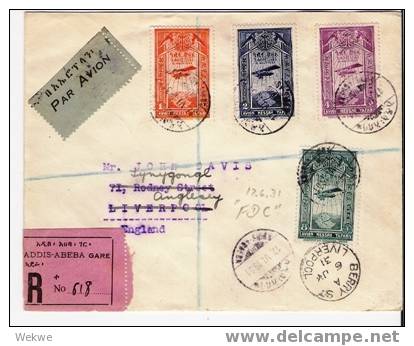 Et028/ Äthiopien,  Luftposteinschreiben Mit Flugmarken Als FDC – 1931 – Nach U:K. - Ethiopie