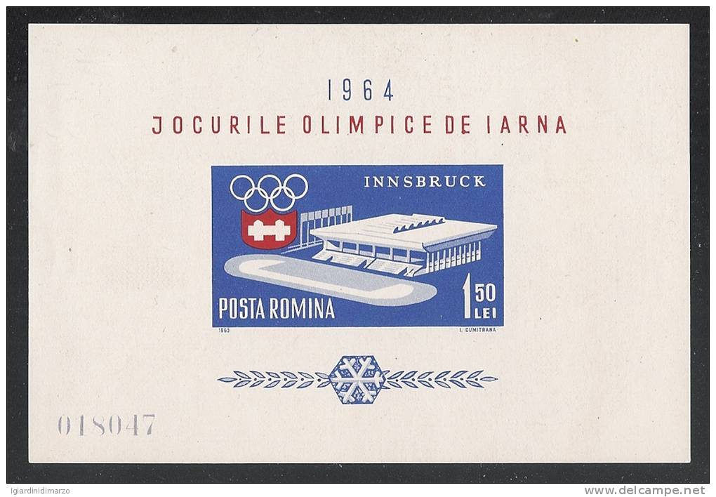ROMANIA - 1963 BF NUOVO STL ND DEDICATO AI GIOCHI OLIMPICI INVERNALI DI INNSBRUCK - IN OTTIME CONDIZIONI - DC0316. - Winter 1964: Innsbruck