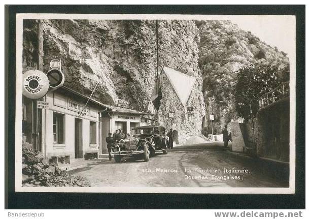 CPSM - Menton - La Frontière Italienne - Douanes Françaises (animation Douanier Automobile Luxueuse La Cigogne ) - Zoll