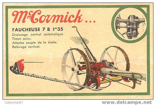 AGRICULTURE - CULTURE - PUBLICITE TRACTEUR Et MATERIEL AGRICOLE - CARTE PUBLICITAIRE Mc CORMICK - FAUCHEUSE 7 B - Traktoren