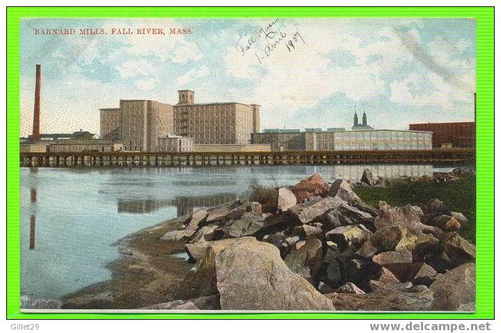 FALL RIVER, MA - BARNARD MILLS - CARD TRAVEL IN 1907 - UNDIVIDED BACK - - Fall River