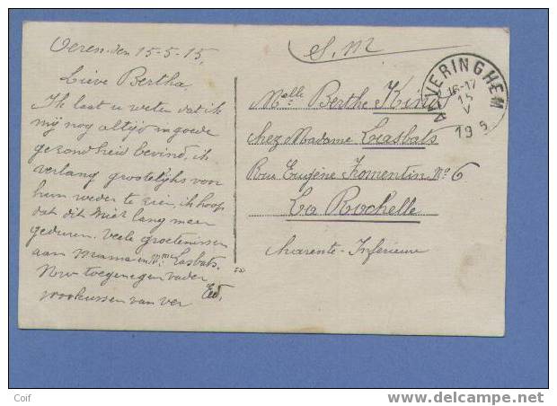 Kaart Met Cirkelstempel ALVERINGHEM Op 15/5/1915 - Zona Non Occupata