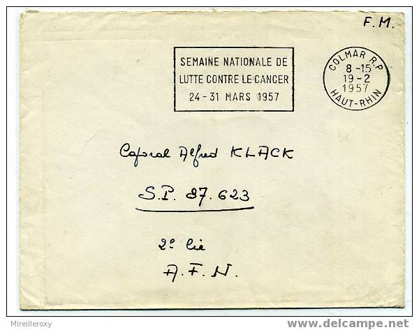 LETTRE DE COLMAR POUR AFN / FRANCHISE MILITAIRE / SP 87623 - Oorlog In Algerije