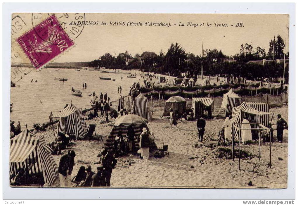 J16 - ANDERNOS-les-BAINS - La Plage Et Les Tentes (jolie Carte Animée De 1932) - Andernos-les-Bains