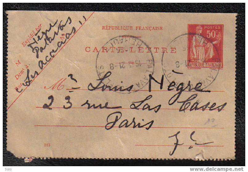 Entier Postale - 55c Paix Violet N°363-CP1 + Complèment 15c Mercure Orange N°408-a - Le 6-9-1939 - Letter Cards