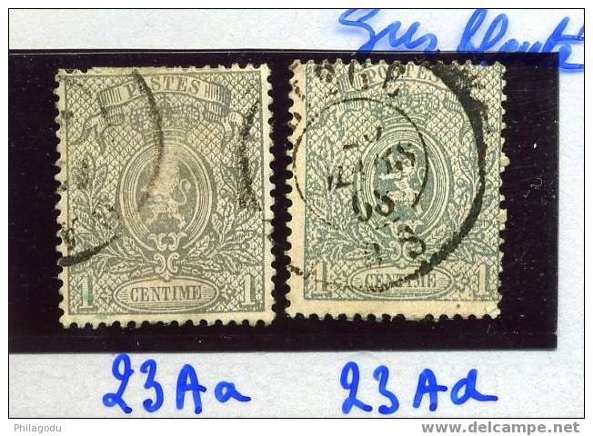 23Ad Gris Bleu Oblitéré,, Très Frais   Cote 120 E - 1866-1867 Kleine Leeuw