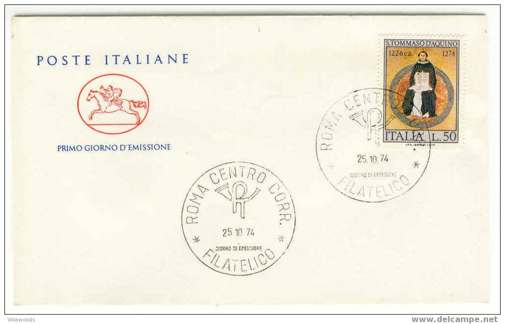 Italia - Busta Fdc Con Serie Completa: 7° Centenario Della Morte Di San Tommaso D'Aquino - Theologians