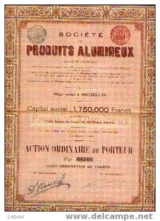 BRUXELLES  "Soc. Des Produits Alumineux" - Actiion Ordinaire - Capital : 1.750.000 Fr (1909) - Industrie