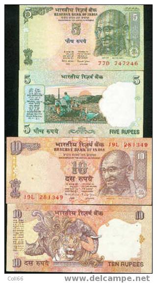 Inde Séries Mahatma Gandhi 10 Billets Banknotes 2x5 Roupies 2x10 Roupies 2x20 Roupies 2x50 Roupies 2x100 Roupies Bon éta - India