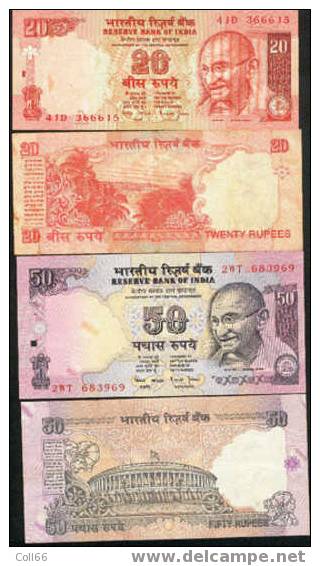 Inde Séries Mahatma Gandhi 10 Billets Banknotes 2x5 Roupies 2x10 Roupies 2x20 Roupies 2x50 Roupies 2x100 Roupies Bon éta - Inde