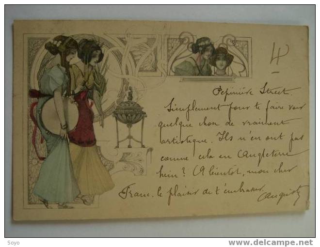 Art Nouveau Femmes Couleur Romaines Tambourin Brule Parfum Voyagé 1900 - Other & Unclassified