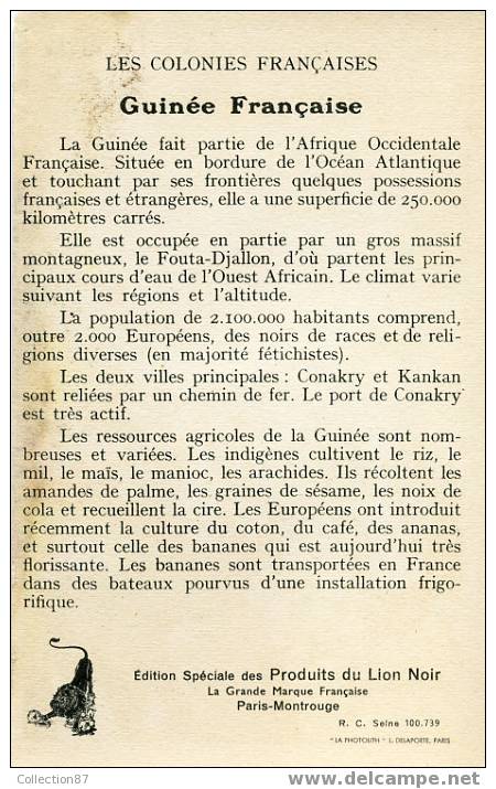 AFRIQUE - GUINEE - MUSIQUE - DANSE - RESSOURCE PRINCIPALE LA BANANE - PUB LION NOIR - Guinea Francesa