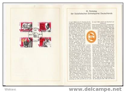 DDR003/ Ersttagsblatt Nr. 7, 1986 – SED-Parteitag , Satz Und Block - 1st Day – FDC (sheets)