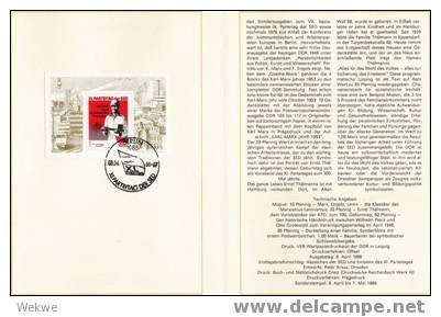 DDR003/ Ersttagsblatt Nr. 7, 1986 – SED-Parteitag , Satz Und Block - 1e Dag FDC (vellen)