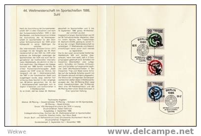 DDR012/ Ersttagsblatt Nr. 19, 1986 – WM Sportschiessen (shoting, Tirar) - 1e Jour – FDC (feuillets)