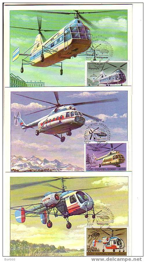 GOOD USSR MAXICARDS 1980 - RUSSIAN Helicopters - Set 6 MC - Helikopters