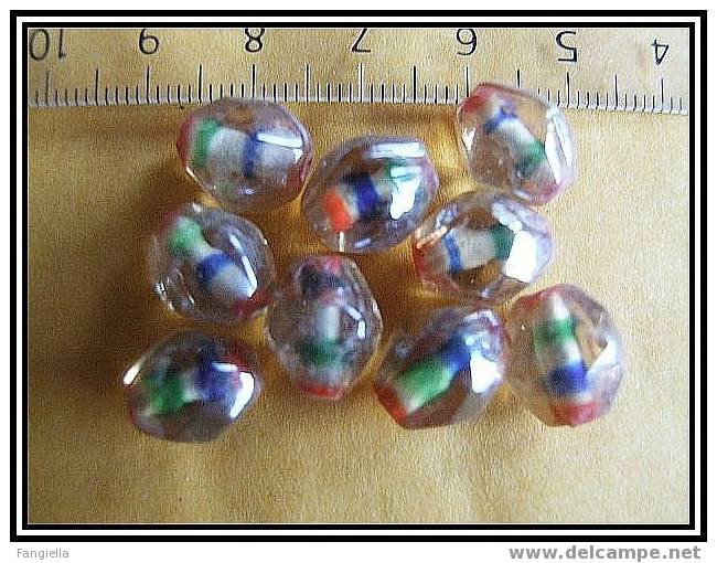 Lot De 10 Perles En Verre Multicolores Environ 13x10mm - Perlas