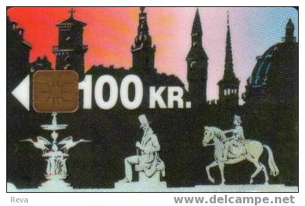 DENMARK  100 KR   STATUES OF  MAN WOMAN ANIMAL  ANIMALS CHURCH TOWER  ONLY 10.000 MADE 1993 CHIP   SPECIAL PRICE !!! - Denmark