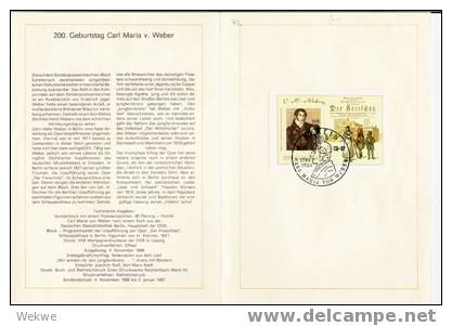 DDR042/ ETB Nr. 26 – 1986 – Karl Maria Von Weber – Musik - 1e Jour – FDC (feuillets)