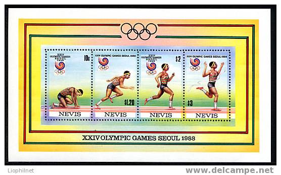 NEVIS 1988, COURSE VITESSE, 1 Feuillet De 4 Valeurs. R397 - Summer 1988: Seoul