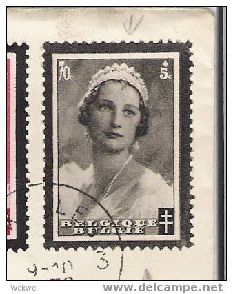 Belgien XX014 / Königin Astrid, Einschreiben-Satzbrief 1936, –70 C .m.Plattenfehler Stirnlocke SELTEN AUF BRIEF - Non Classés