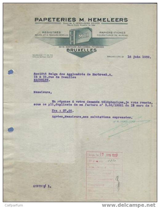PAPETERIES   BRUXELLES 1932 (F79) - Imprimerie & Papeterie