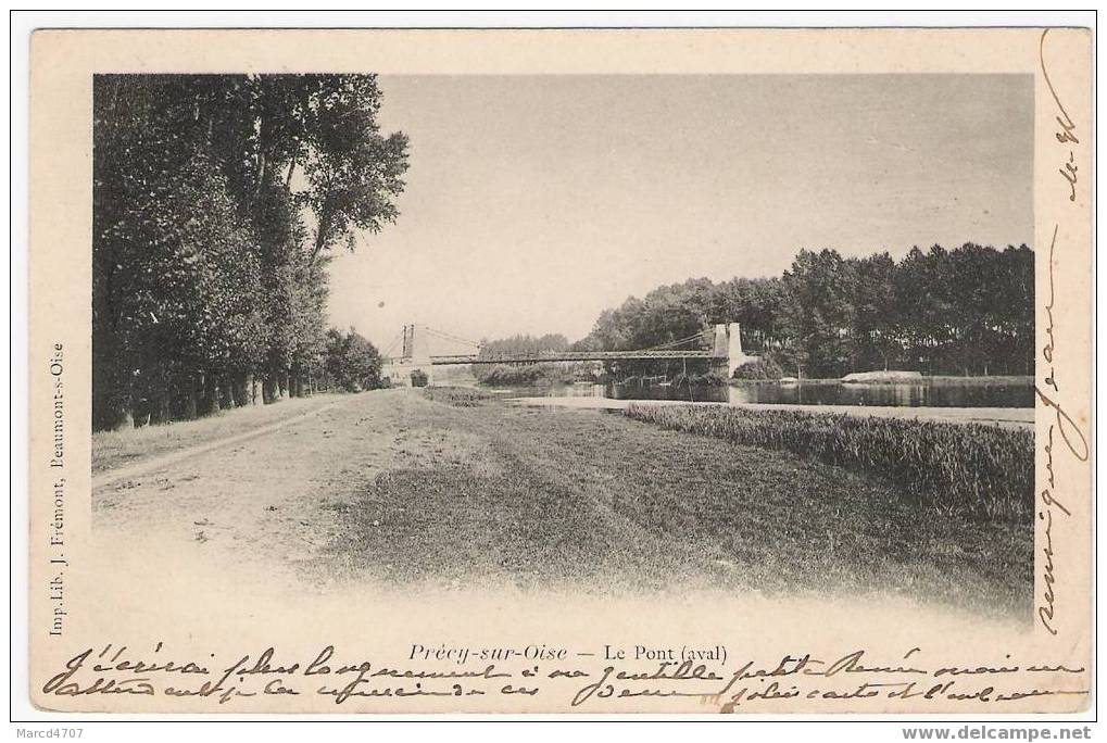 PRECY SUR OISE 60 Le Pont Aval Cpa Dos Simple Aout 1903 - Précy-sur-Oise