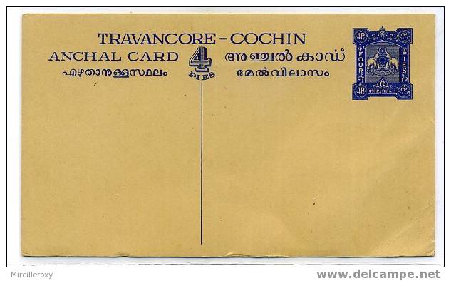 ELEPHANT / TRAVANCORE  COCHIN  /  ENTIER POSTAL - Elephants