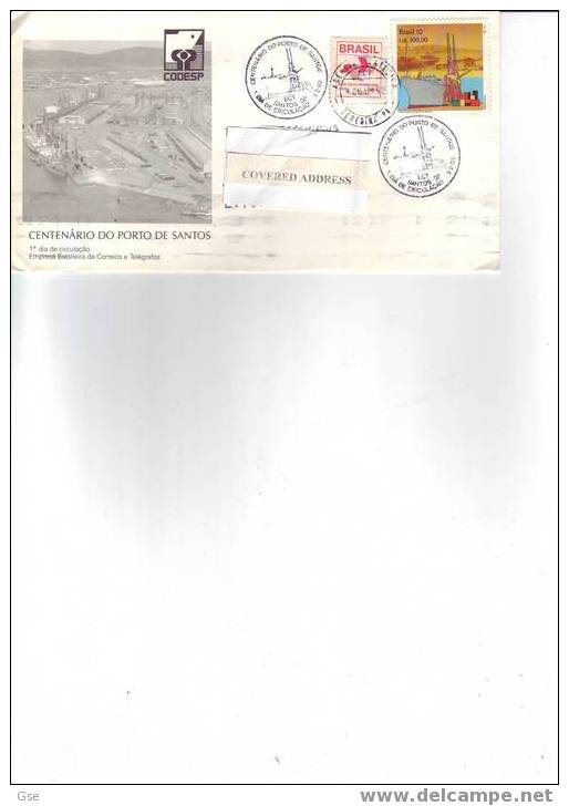 BRASILE 1992 - FDC - Yvert 2055 - Annullo Speciale Illustrato - Porto Santos - Schiffahrt