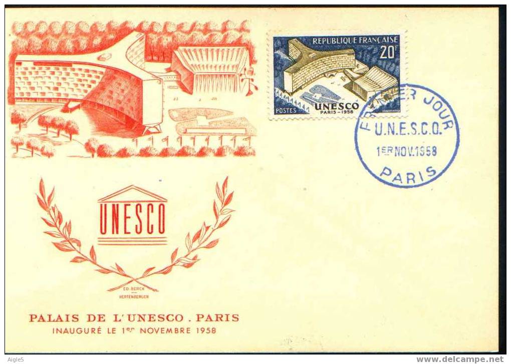 FDC 1958. Inauguration Du Palais De L'UNESCO à Paris. TP N° 1177 - UNESCO